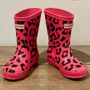 Little Kid Hunter Wellington Classic Leopard Pink Rain Boots - Sz 7